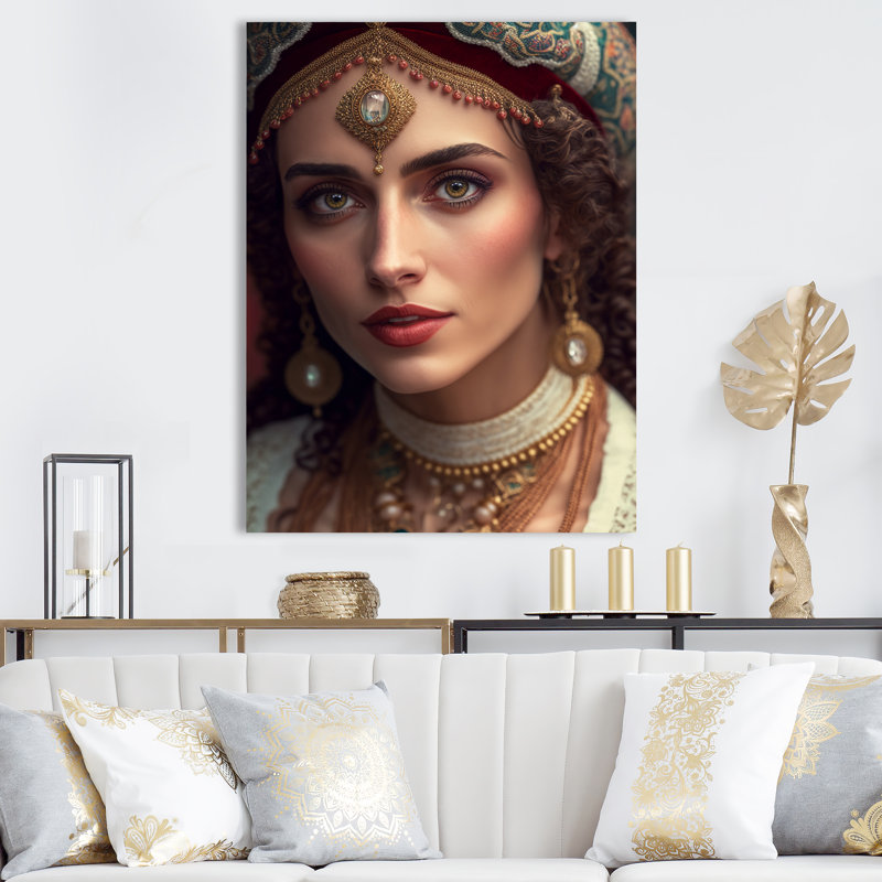 «Tere Young Woman With Bohemian Jewellery VI», reproduction sur toile, H 32 po x l 16 po x P 1 po, Toile tendue