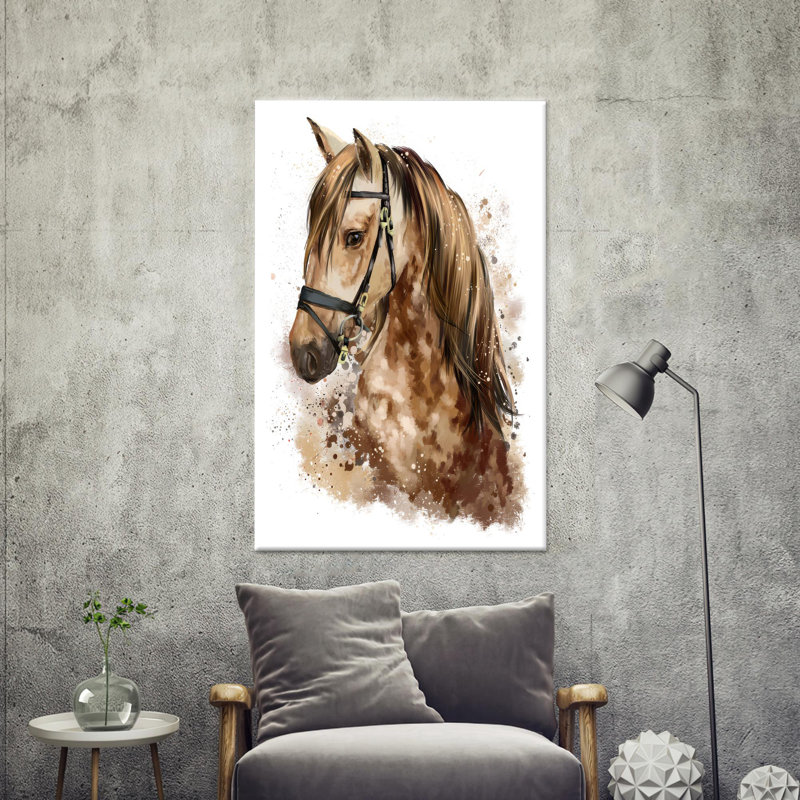 «Brown Horse», impression sur toile avec motif élégant, toile tendue 1P, H : 27,6 x L : 19,7 pouces