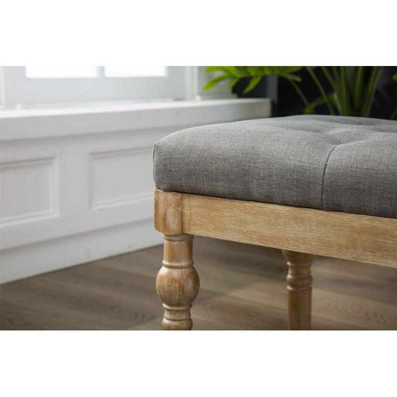 Banc de salle à manger capitonné en bois massif avec revêtement en lin et coton gris Habit pour une assise élégante et durable