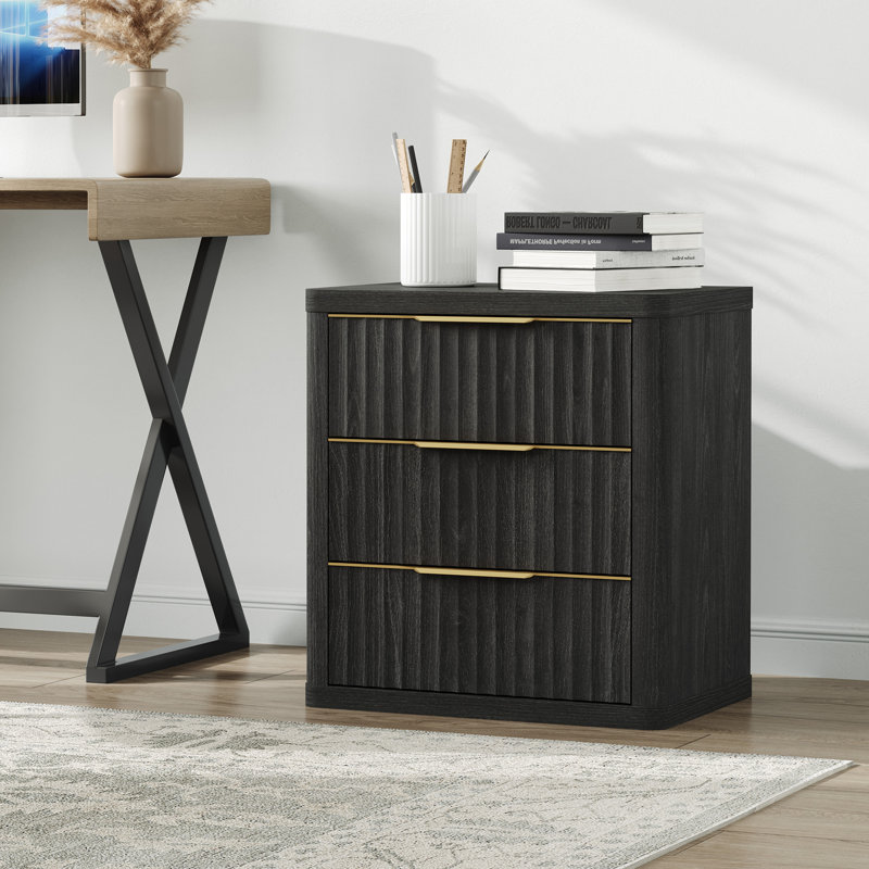 Table de chevet à 3 tiroirs avec glissières en métal Cesiro, Aulne gris foncé, Individuel