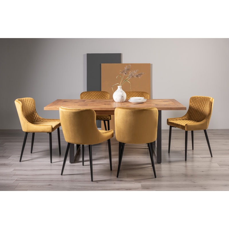 Rustic Oak Extendable Dining Set, Mustard