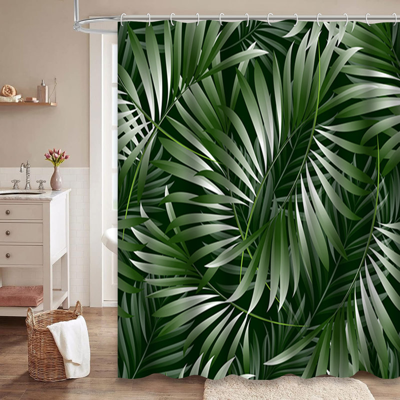Rideau de douche à motif floral tropical avec 12 crochets, L 72 po x l 72 po