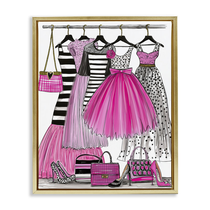Cadre flottant chic avec robes en tulle rose, design par Jess Stempel, H 21 po x l 17 po, Cadre flottant métallique doré