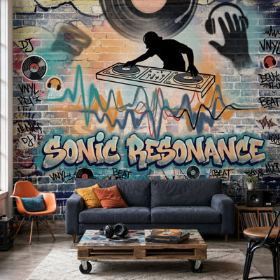 Papier peint mural brique, graffiti urbain amovible