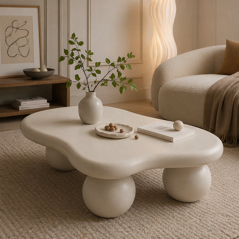 Table basse en forme de nuage, table basse avec 3 pieds sphériques pour le salon, H 11,70 po x L 40 po x l 26,8 po