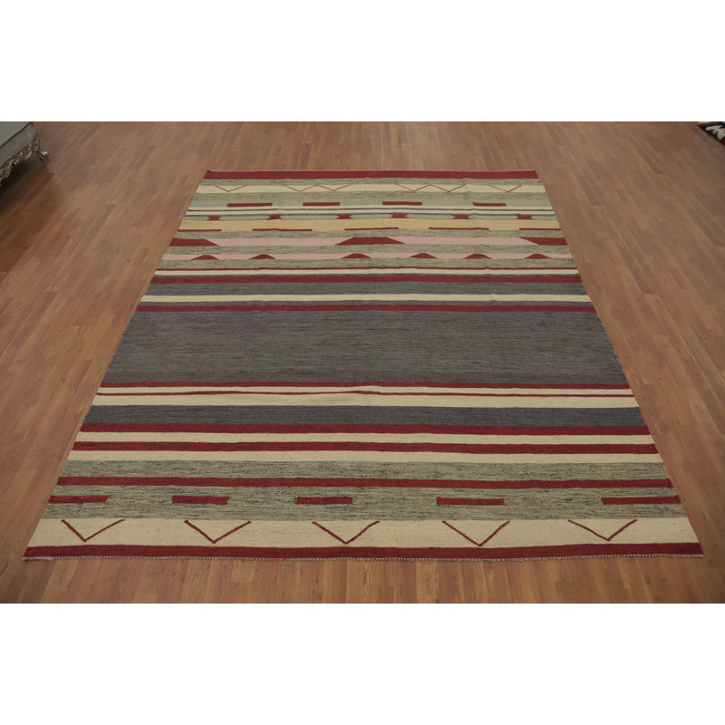 Tapis oriental rayé à motif géométrique kilim 8 x 10