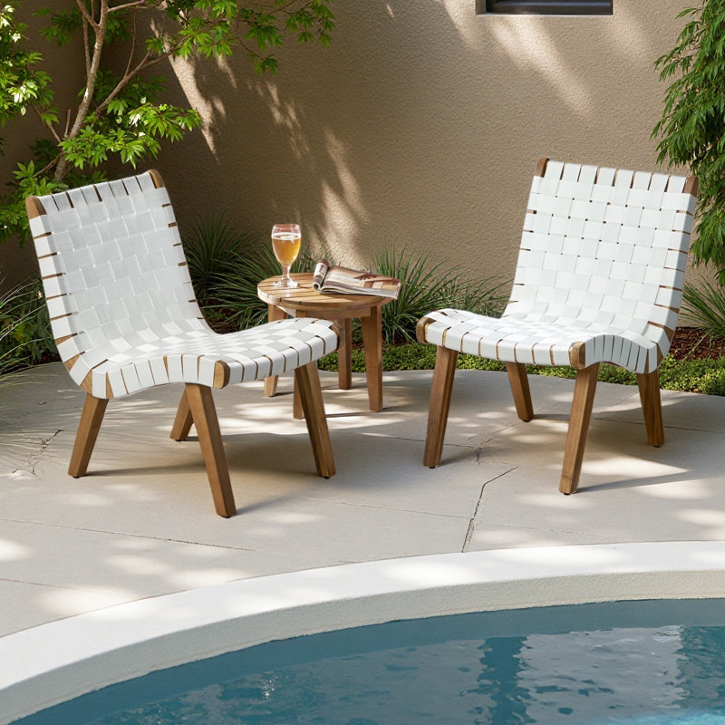 Outdoor 3-Piece Wood Patio Seating Set, Teak/White