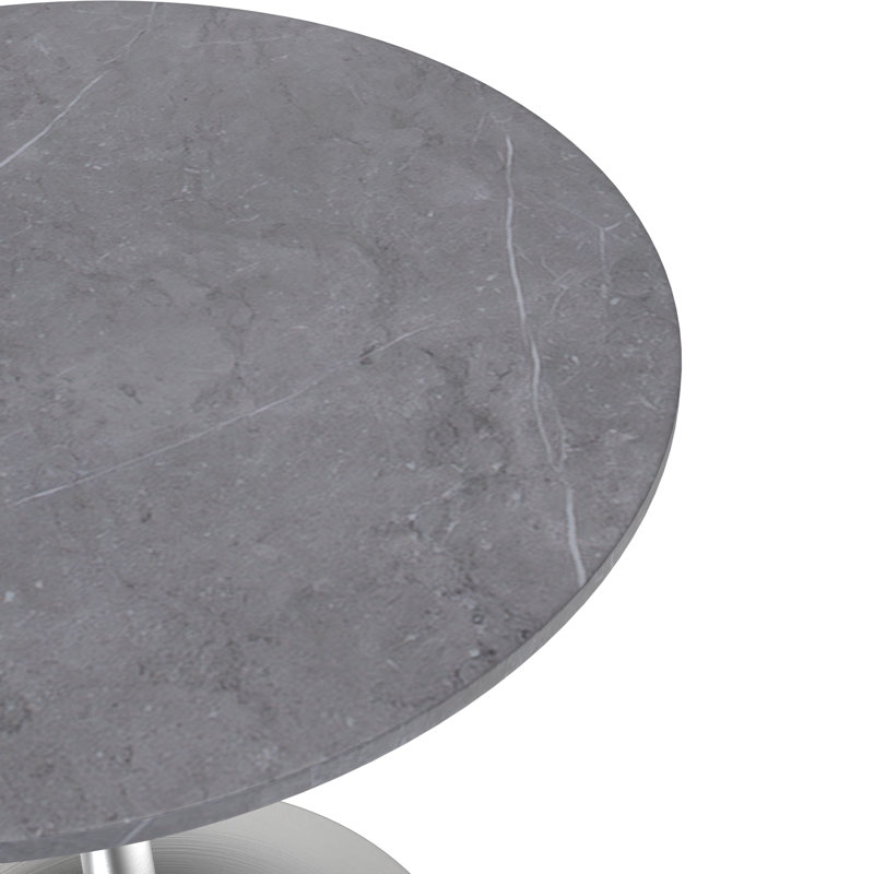 Heatherton 27" Round Dining Table with Sintered Stone Top and Brushed Silver Stainless Steel Pedestal Base Kitchen Table Seats 2-4 Person