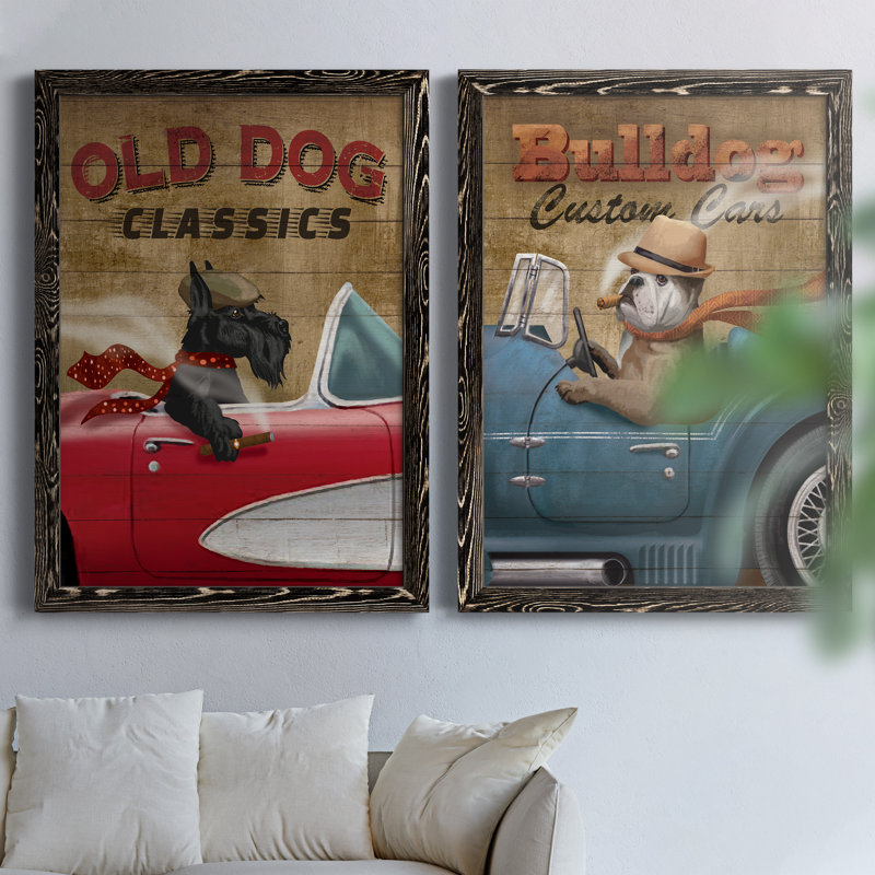 Old Dog Classics - Ensemble de 2 reproductions de cadres photo sur toile, Cadre noir, H 31,5 po x l 47 po x P 1,5 po
