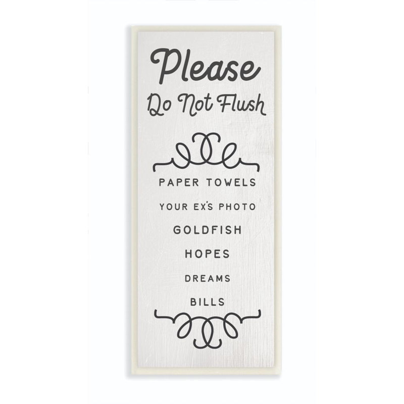 «Do Not Flush Funny Bathroom Word Design», reproduction d'art textuel sur toile, H 17 po x l 7 po x P 0,5 po, Bois