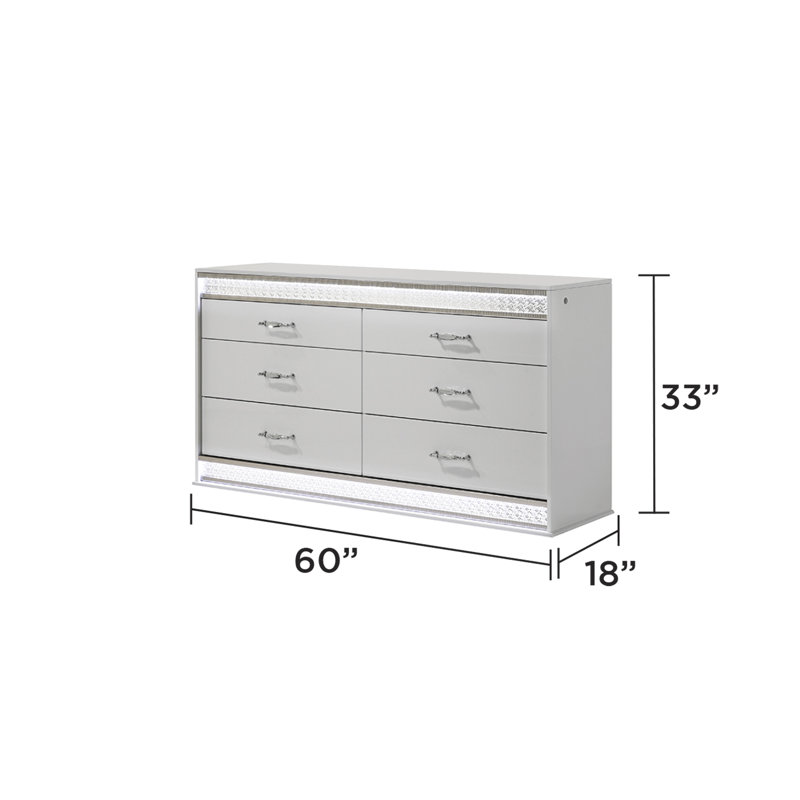 Commode 6 tiroirs Glam de style moderne en bois blanc