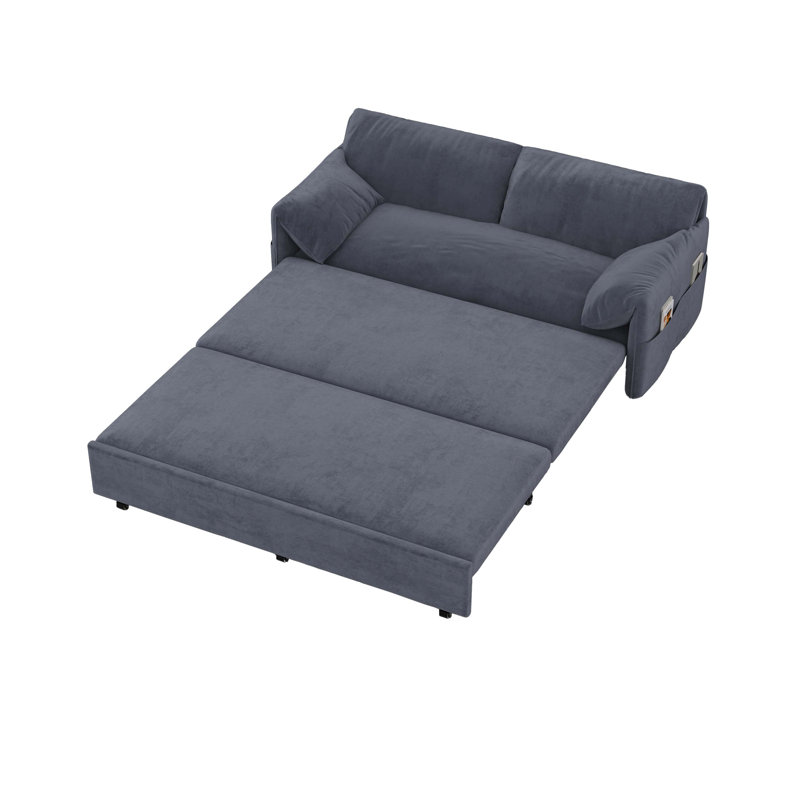 63.8" Queen Pull Out Sofa Bed, 3-in-1 Convertible Sleeper Sofa with Side Storage, Grey