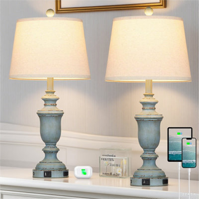 Ensemble de 2 lampes de table avec ports USB C + A et prise de courant, lampes de chevet à commande tactile à intensité variable à 3 voies pour le salon et la table de chevet