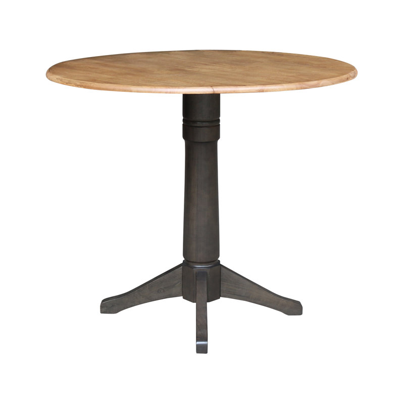 Extendable Round Solid Wood Dining Table, Hickory/Washed Coal