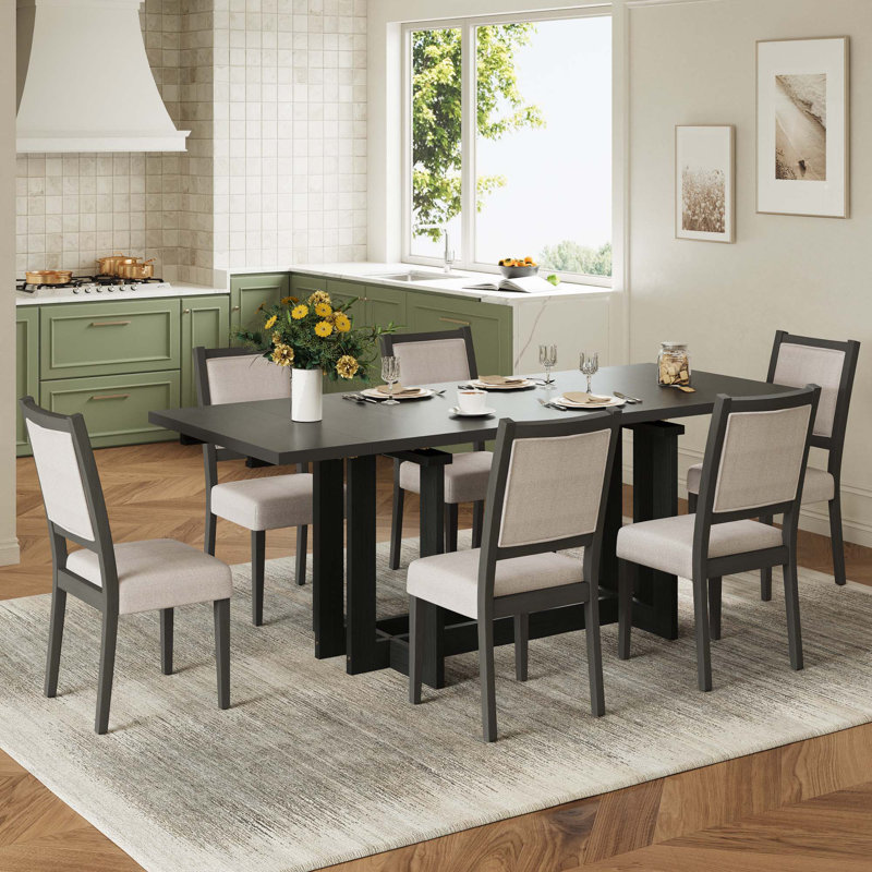 Ensemble de table de salle à manger extensible 7 pièces avec rallonge amovible et 6 chaises rembourrées pour une salle à manger polyvalente et élégante