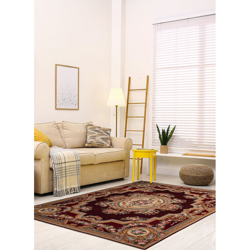 Tapisserie Dynasty bourgogne kilim 7 pi 5 po x 9 pi 7 po