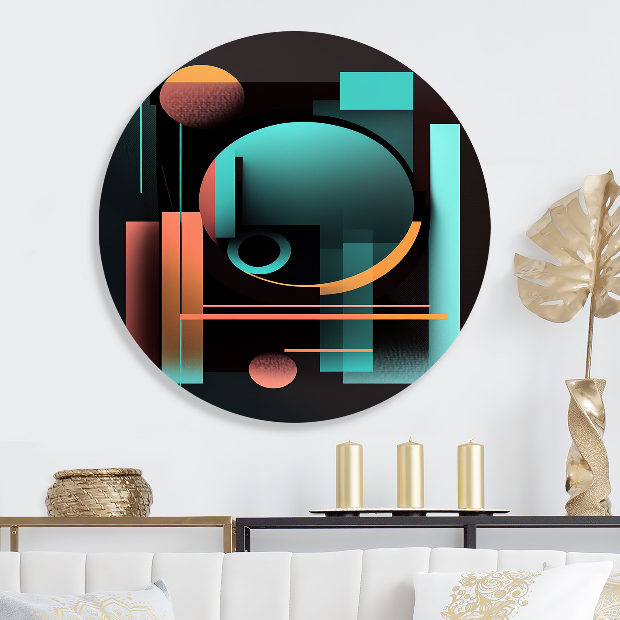 Ivy Bronx Minimal Bauhaus Dimensions II On Metal Circle Print | Wayfair