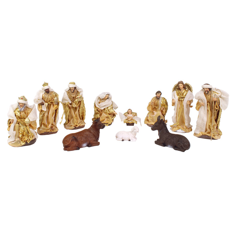 Crèche en tissu doré de 11 pièces, 8 po H x 4 po L x 3 po P