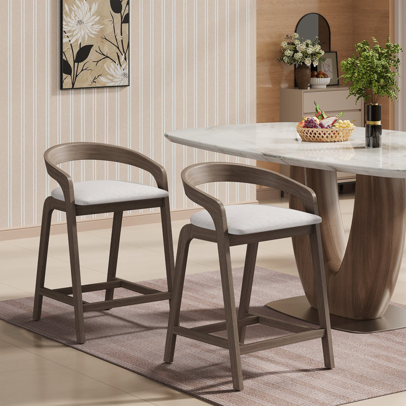 Gurnaik Wood Upholstered Counter Stool, Beige, Gray