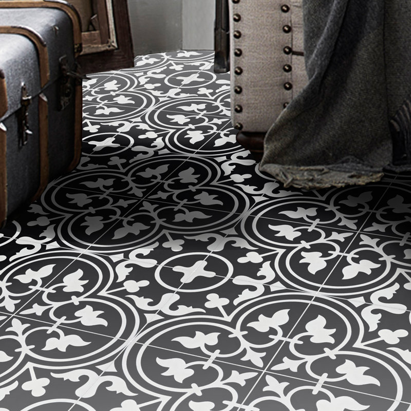 Casa 8" x 8" Cement Patterned Wall & Floor Tile, Black/White