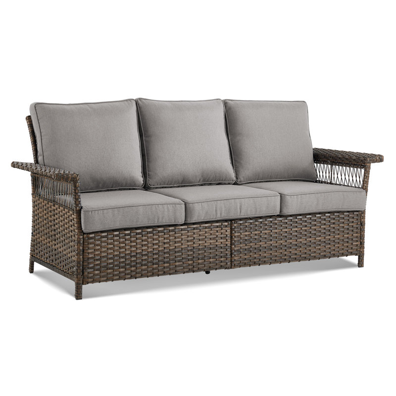 Myrella 78'' Wide PE Wicker Outdoor Patio Sofa with Cushions, Gray