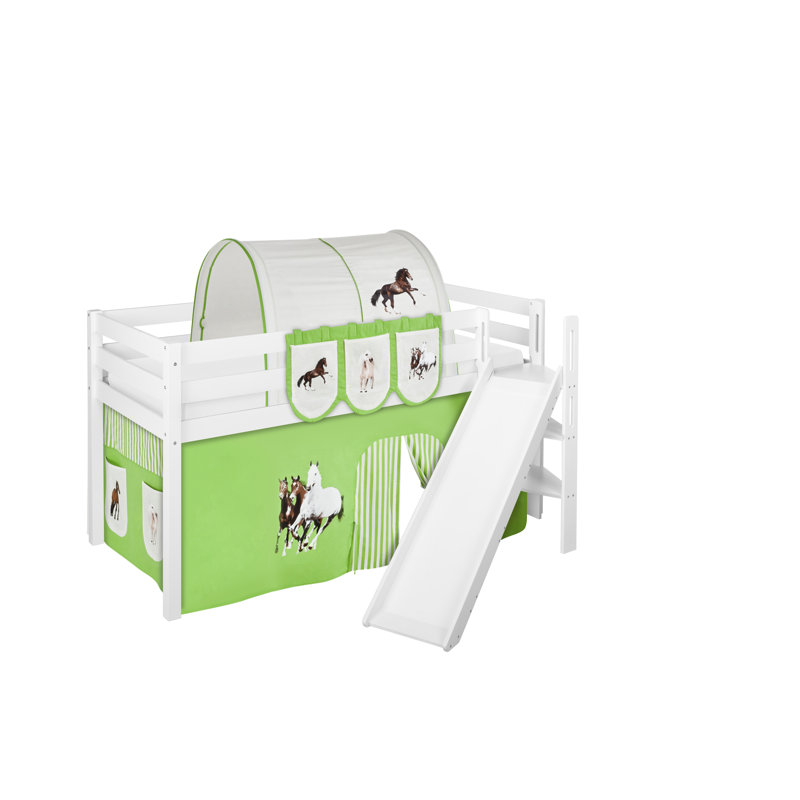 Jelle Mid Sleeper Bed with Curtain, Green, Single (3')