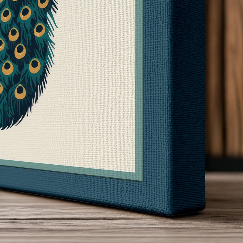 Ornamental Peacock Art Deco - Wrapped Canvas, 30x20 - 76.2 x 50.8 cm, Teal Border