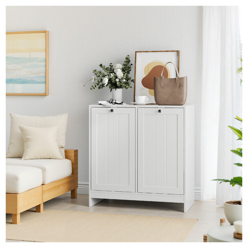 Panier à linge inclinable avec panier amovible, armoire de rangement dissimulée, rangement pour salle de bain autoportant pour la maison, blanc