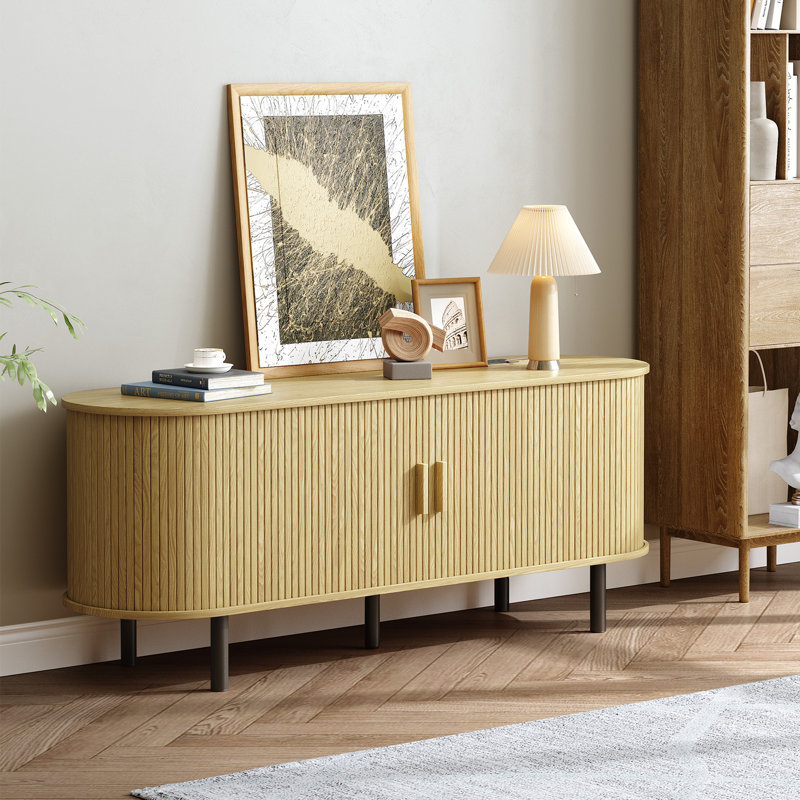 Meuble télé avec rangement et tablettes Jalonda, Bois de chêne, H 21,7 po x l 55,1 po x P 15,7 po