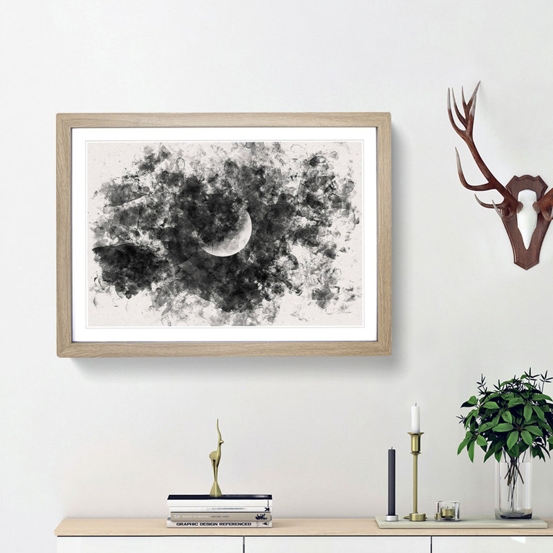 A Half Moon Watercolour - Single Picture Frame Print on MDF, 45cm H x 63cm W x 2cm D, Oak Framed