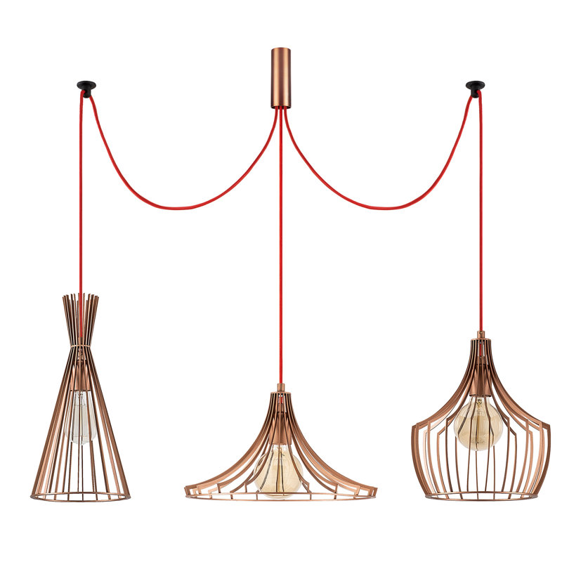 3 - Light Cluster Pendant, Copper/Red, Copper