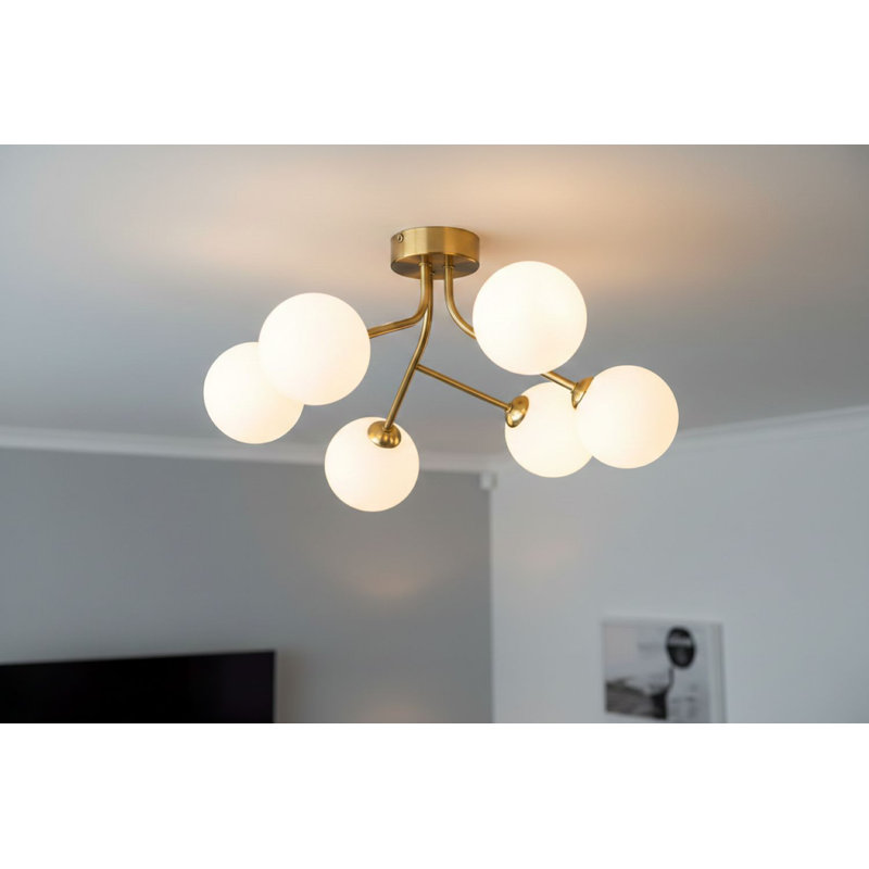 Glass Flush Mount, Brushed Brass, Frosted, Opal White