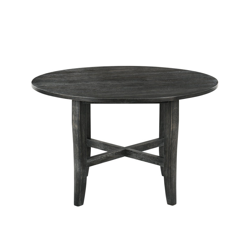 Table de salle à manger à pieds ronds gris rustique, plateau fixe en placage de chêne épais de 25 mm, pieds en bois d'hévéa massif fuselés, pieds de 30 po de hauteur et structure en forme de X, poids de 70 lb