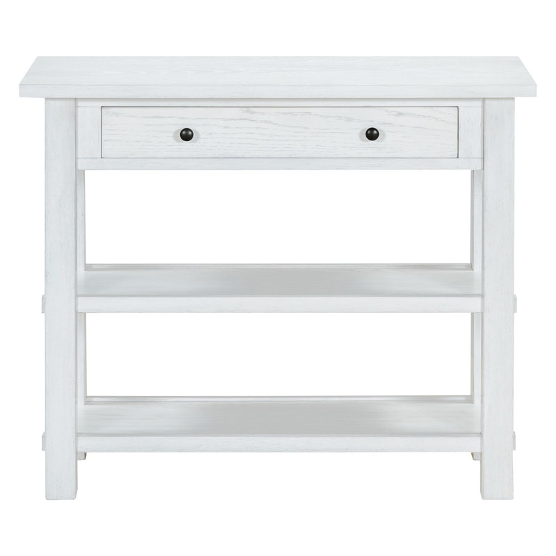Retro Console Table with Drawer and Two Sturdy Shelves for Entryway, Living Room, Antique White