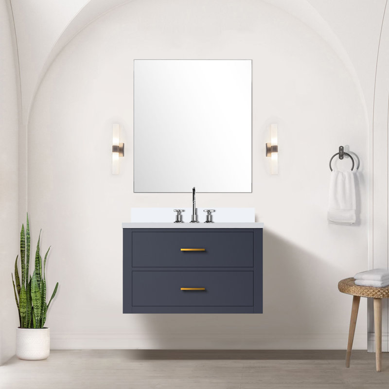Ensemble de meuble-lavabo simple 30 po x P 22 po Castor, Bleu, Marbre de Carrare blanc