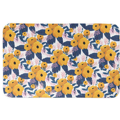 Yellow Floral Pattern Non-Slip Bath Rug