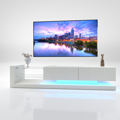 Meuble télé à DEL pour téléviseur 55 65 75 po, meuble télé moderne équipé d'une prise de courant, console télé 50 60 70 po pour maisons et appartements