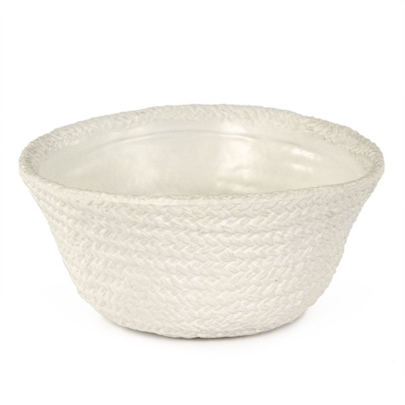 Cross Weave Earthenware Salad Bowl, White