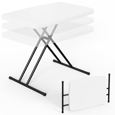 Adjustable Height Folding Table, 200 lbs Capacity Heavy-Duty Utility Table for Dining, Camping & Office, White