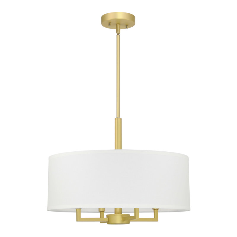 Luminaire suspendu en forme de tambour suspendu moderne 4 lumières pour le salon et la salle à manger Finition laiton satiné