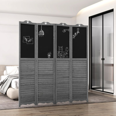 Cloison d'intimité grise, 64 po de largeur pour créer des espaces privés, 4 moustiquaires en bois, chambre à coucher pliable