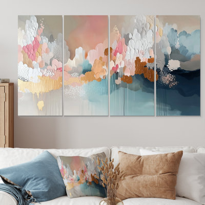 "White and Gold Brushstroke", peinture abstraite I - ensemble de reproductions d'art murales abstraites