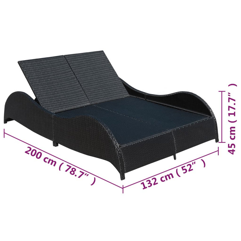 Viqueque 80" Long Single chaise with Cushions, Black