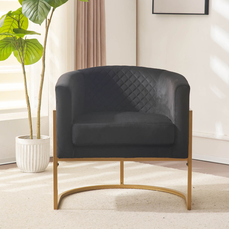 Chaise rembourrée avec support en métal doré, Velours noir