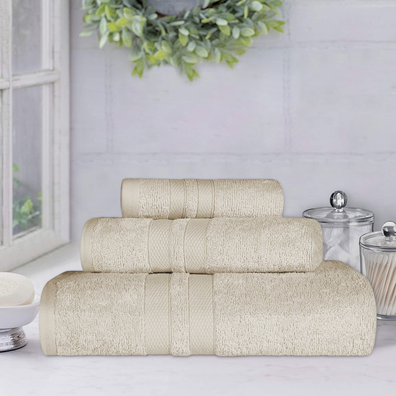 Charie Quick-Drying 3 Piece 100% Cotton Towel Set, Ivory