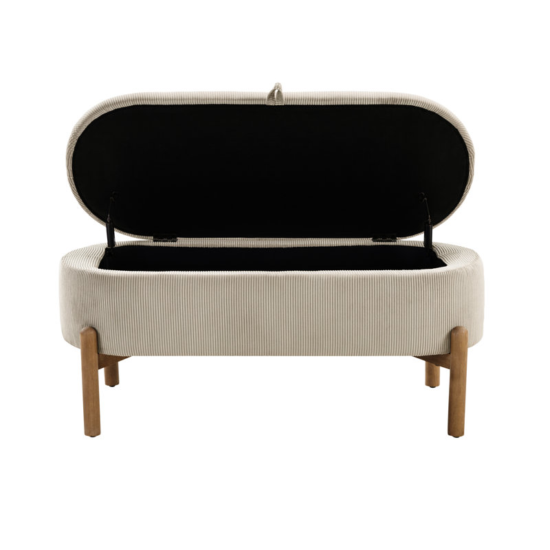 Banc de rangement taupe avec revêtement en velours côtelé et base en contreplaqué