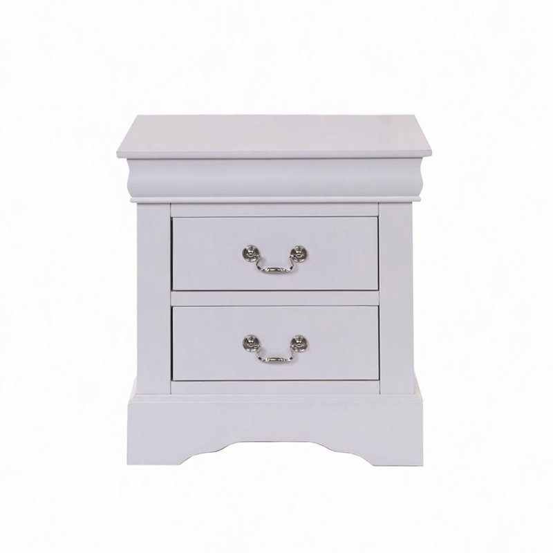 Table de chevet, table de chevet 2 tiroirs en pin massif, Blanc