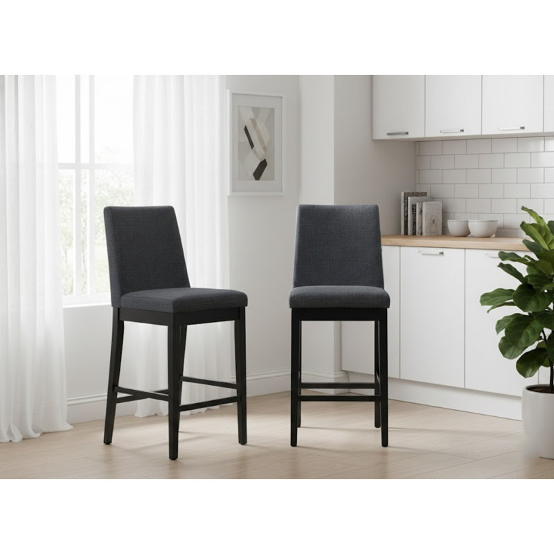 Felissa Dark Walnut And Black Polyester Counter Height Chair Set Of 2 With Tapered Legs