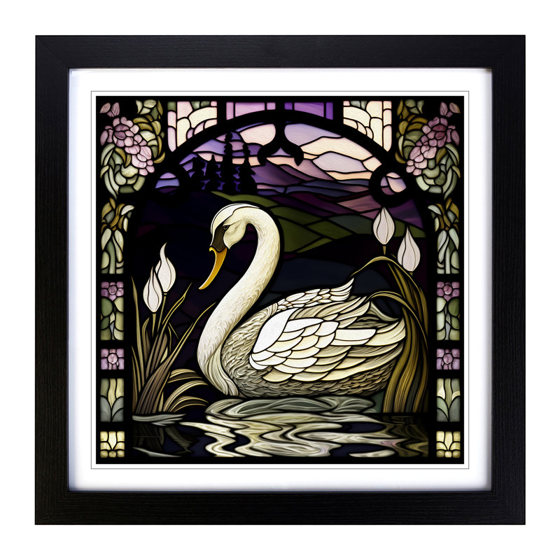 Swan Stained Glass Effect - Framed Print, Black
