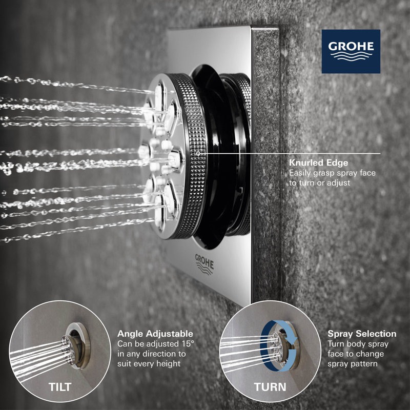 Rainshower Aqua Body Spray Square, Brushed Nickel